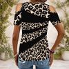 Women Plus Size Keyhole Ring Neck Cold Shoulder Short Sleeve Tie Dye Print T Shirt