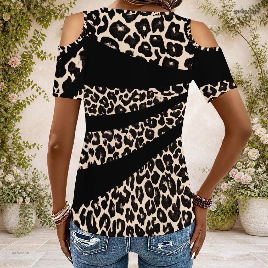 Women Plus Size Keyhole Ring Neck Cold Shoulder Short Sleeve Tie Dye Print T Shirt