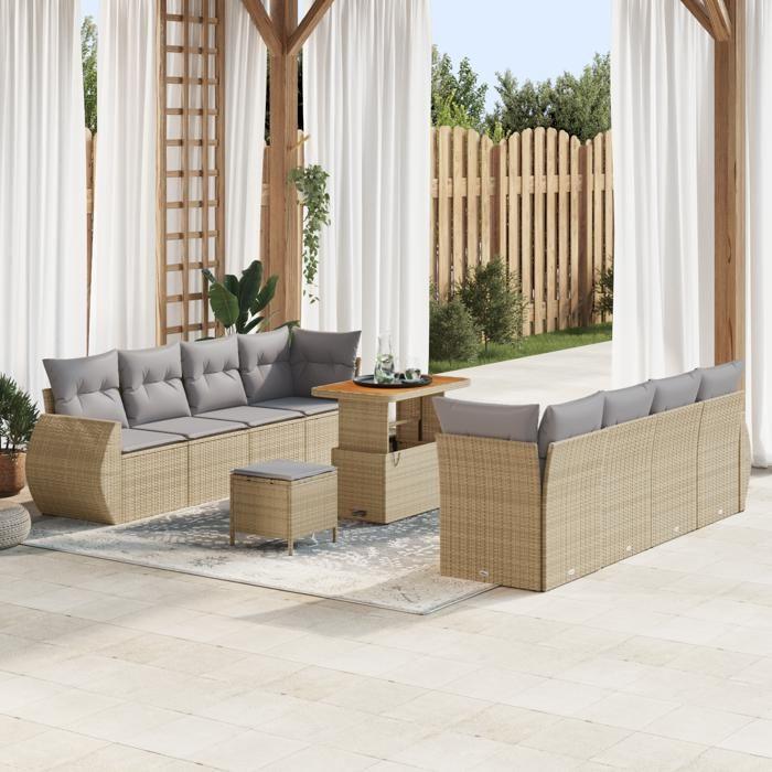 Ensemble de canapés de jardin 11 pièces avec coussins beige rattan poly 3363802