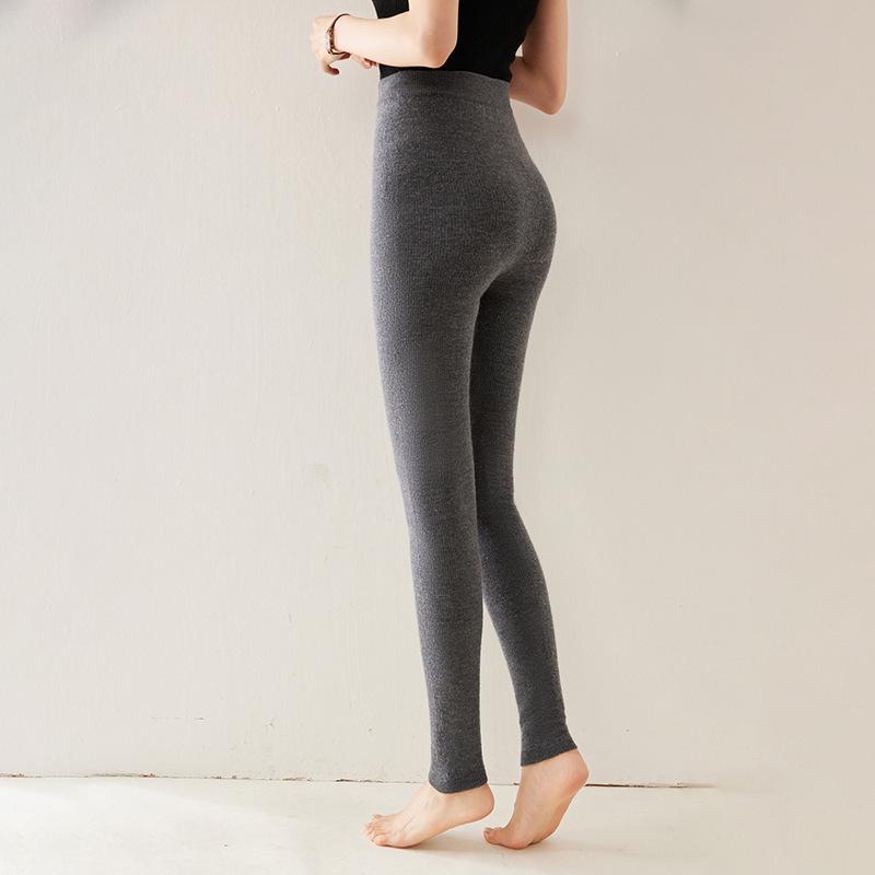 100% Fine Wool Women's High-Waisted Slim-Fit Soft Warm Knit Leggings for Autumn/Winter