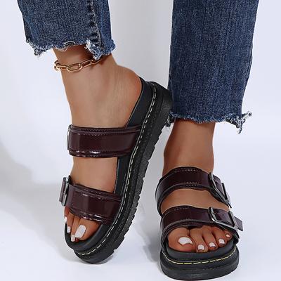 Modische Sandalen Damen Metall-Detail Schnallenriemen Sommer Strand Damen Mittelhochschuhe Sandalias