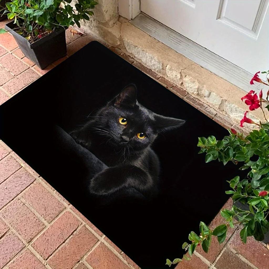 Black Cat Pattern Door Mat Cute Pet Theme Rug Non Slip Absorbent Entrance Mat Home Decor High Definition Durable Indoor Outdoor