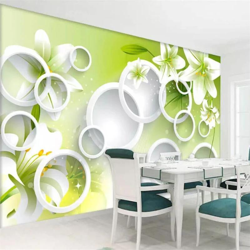 Wallpaper Fresh Lily Circle 3d Mural Living Room Bedroom Tv Background Wall Papers Home Decor