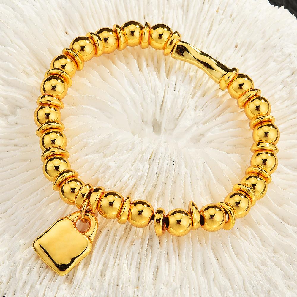 Spain Dy Handmade Beaded Bracelet Stainless Steel Accessories Peach Heart Small Lock Bracelet Simple Solid Bead Bracelet