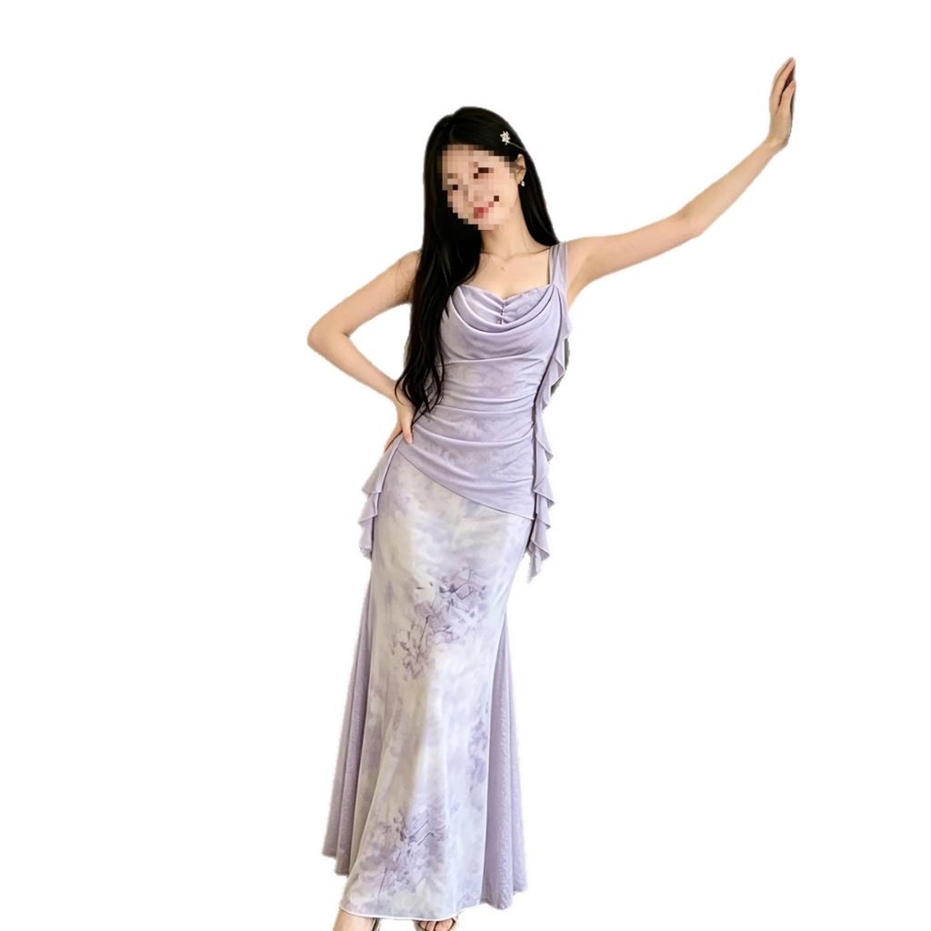 Summer new temperament sexy women's long dress niche light luxury design slim and thin suspender dress tide