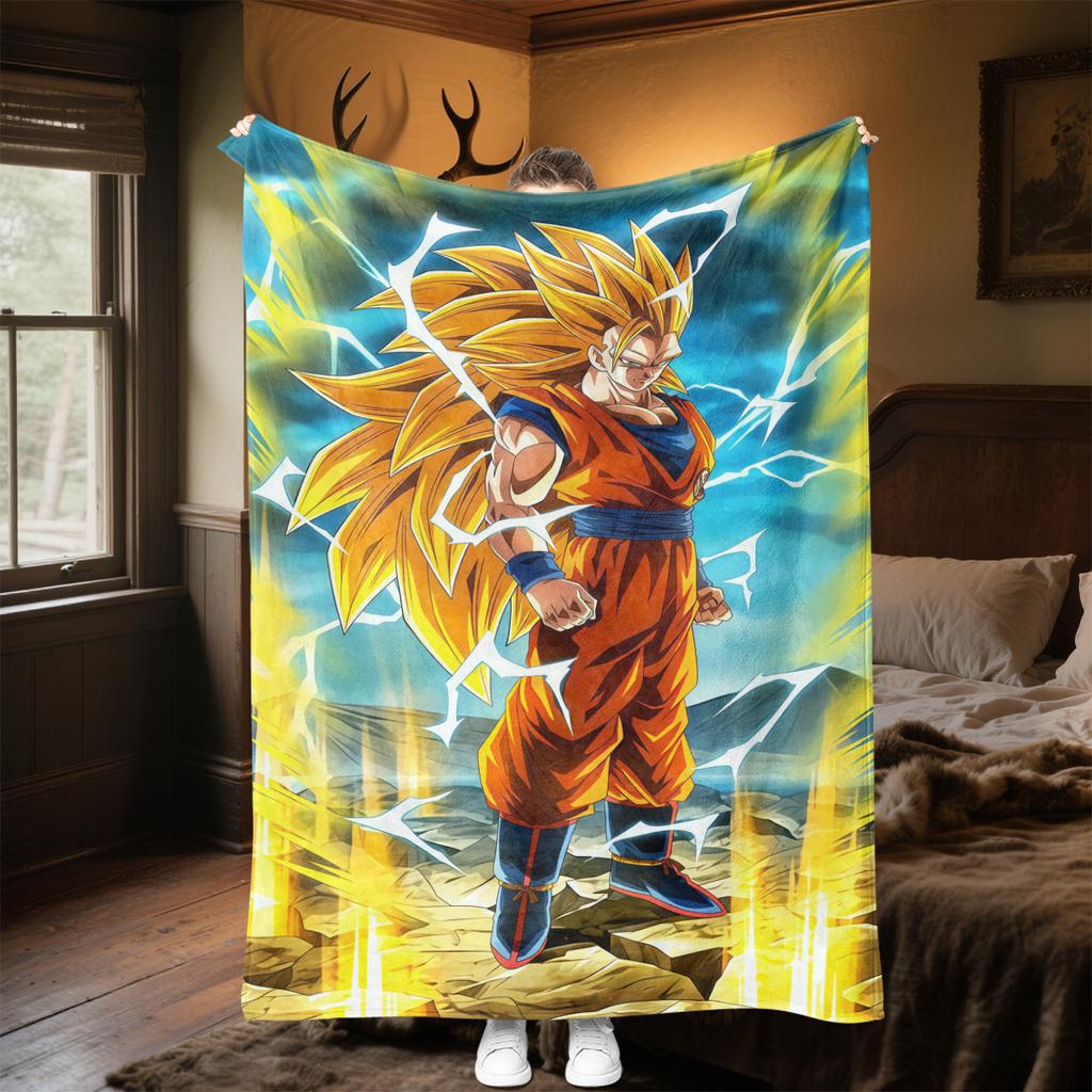 1 BUCĂ DRAGON BALL Pătură de Flanelă Imprimată, Calitate Înaltă pentru Toate Sezoanele, Decor Casă, Căldură și Confort, Perfectă pentru Cadouri de Crăciun