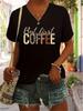 Funny Womens Daily But First Coffee Tshirt V Neck Casual Y2k Printed T Shirts Women Short Sleeve Tee Shirt Vneck Summer