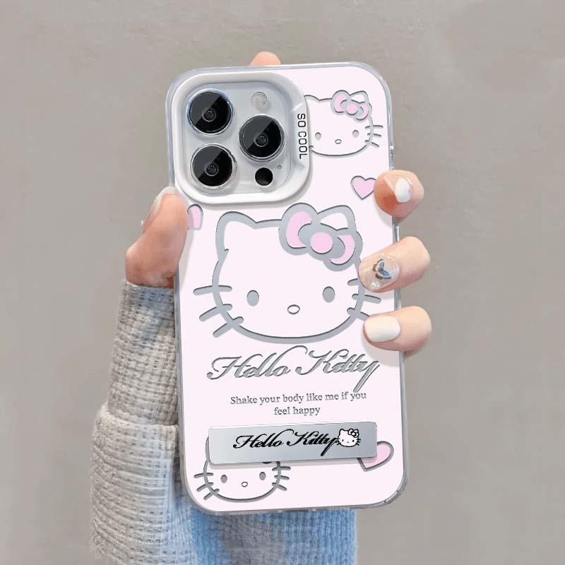 Cartoon Hello Kitty Bracket Holder Phone Case For Iphone 17 Pro Max 17 Air 16 15 14 11 12 13 Pro Max 16 Plus 16e 13 Mini Casing
