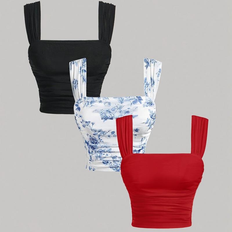 2026 Romantic Vacation Women s Pleated Camisole Set - European & American Style Casual 3-Piece Extra Small