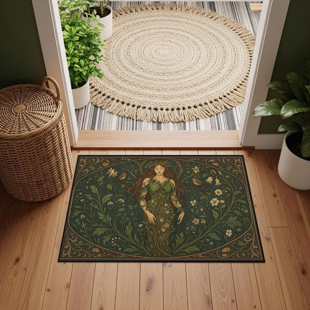 Vintage Feenpilz Sonne Mond Wirbel Himmel Blumiger Rand Rutschfester Teppich Cottagecore Hexe Waschbarer Innenraumteppich