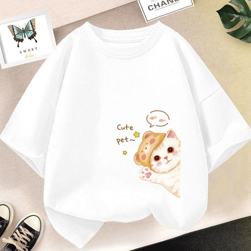Kids Lovely Cat Pet Animal T Shirt Fashion Summer Girls Cute Casual Top Short Sleeve Tshirts Children Cartoon Graphic Tee