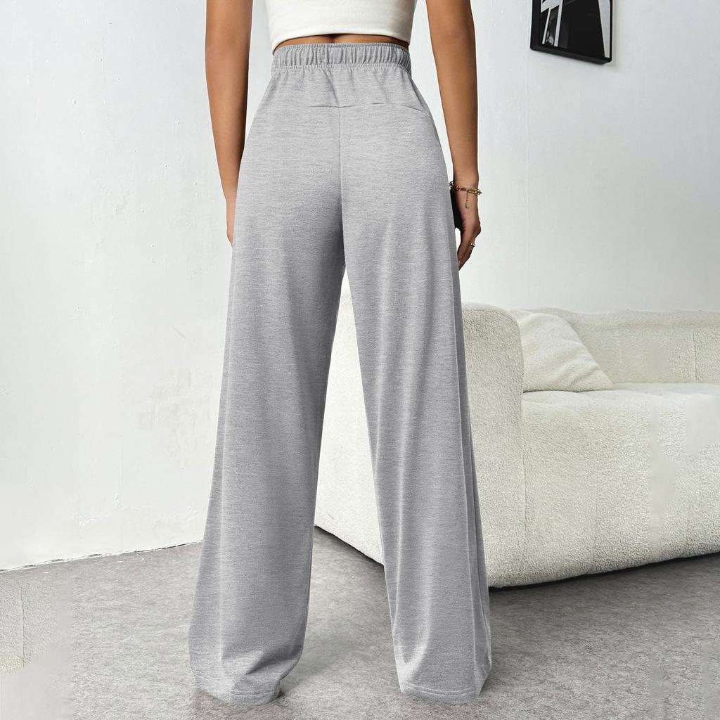 Damen Elastische Taille Hose mit Seitentaschen Fleecegefüttert Dicke Weite Beine Jogginghose Einfarbige Gerade geschnitten