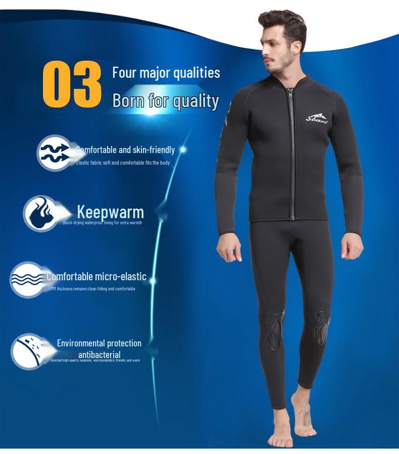 5MM Sharkbat Wetsuit: Unisex Fleece-Lined, Cut & Puncture-Resistant, Compression Deep Diving Two-Piece Surf Suit