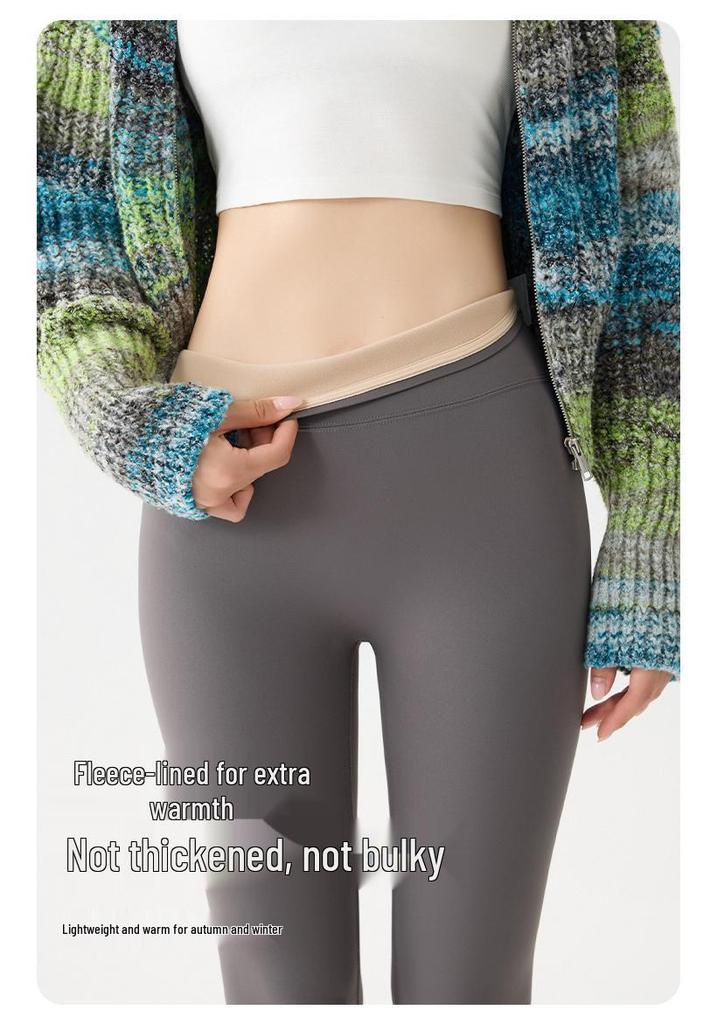 Calças de Yoga Femininas Quentes Estendidas Tubarão - Outono/Inverno Plus Veludo Espessado Base de Algodão Novo Estilo 2025