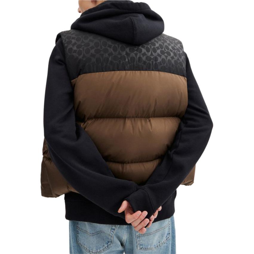 Coach Color Block Stand Collar Zipper Straight Cut Sleeveless Vest Men Vests Brown CU451-C9E