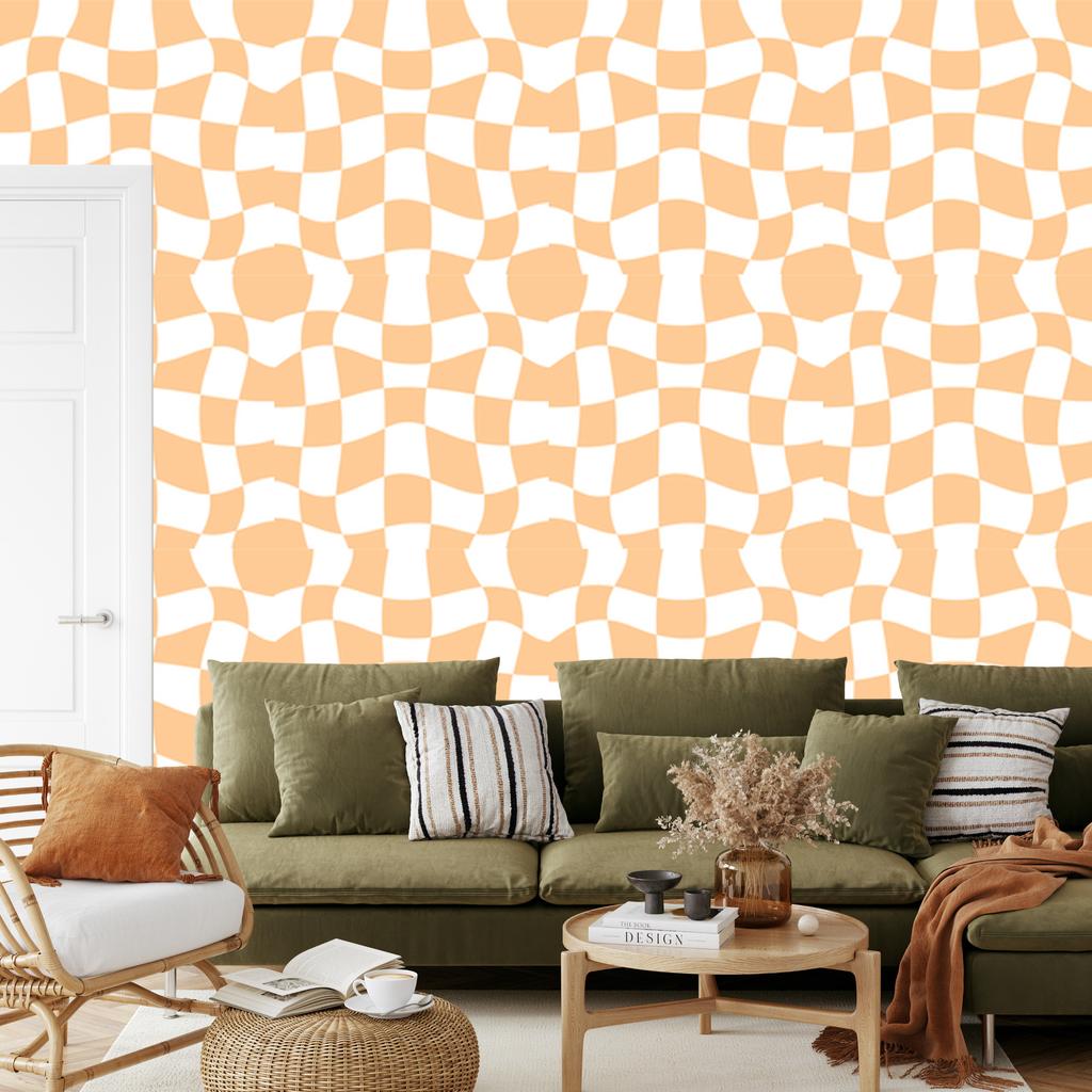 Wallpaper Casual Checkerboard Cream and White, Cream Background 50x1000