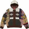 Patchwork Zip Up Hooded Sweater Brown