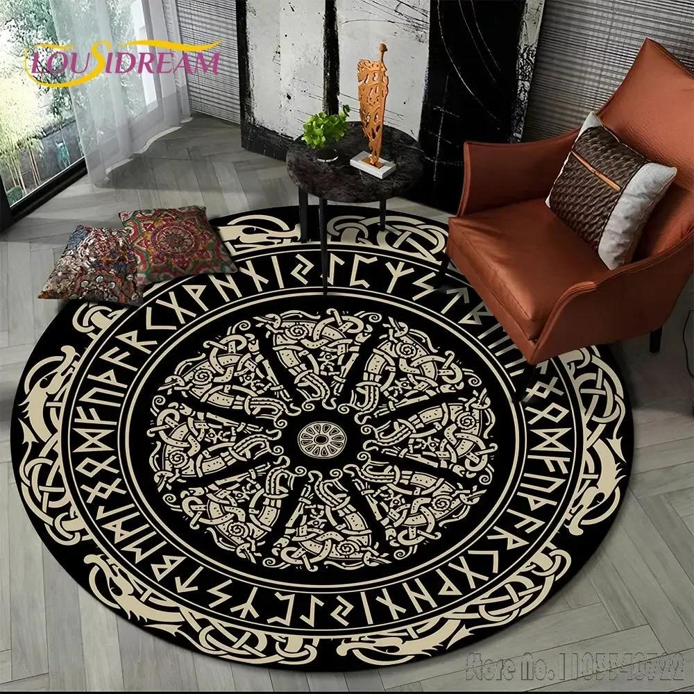Viking Valknut Yggdrasil Tree of Life Rug Round Carpet 80cm Chair Non-slip Floor Mat Crawling For Kids Living Room Decor