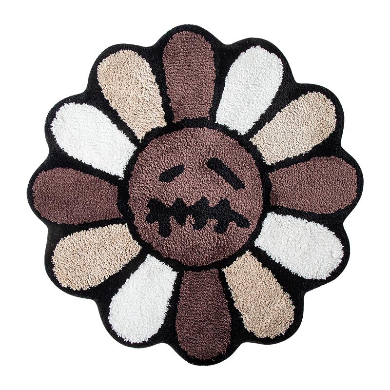 

Smiling Face Tufted Rug Flower Art Rug for Bedroom Living Room Retro Rainbow Fluffy Bathroom Smile Rug Nonslip Mat Home Decor 60cm