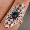 Huitan Geometric Women Ring Two Tone with Blue Stone Vintage Party Daily Luxury Finger Accessories Jewelry Inlaid Bright CZ