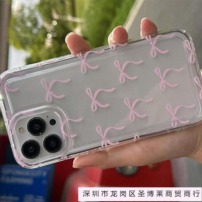 Elegant bow is suitable for Apple 16promax mobile phone case 15plus transparent 14 airbag 1312 simple