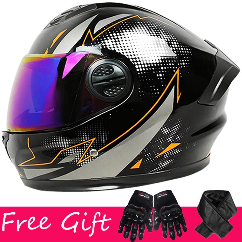 Gloves + Scarf, Double Lens Full-coverage Helmet for Men and Women Riding Four-season Safety Helmet