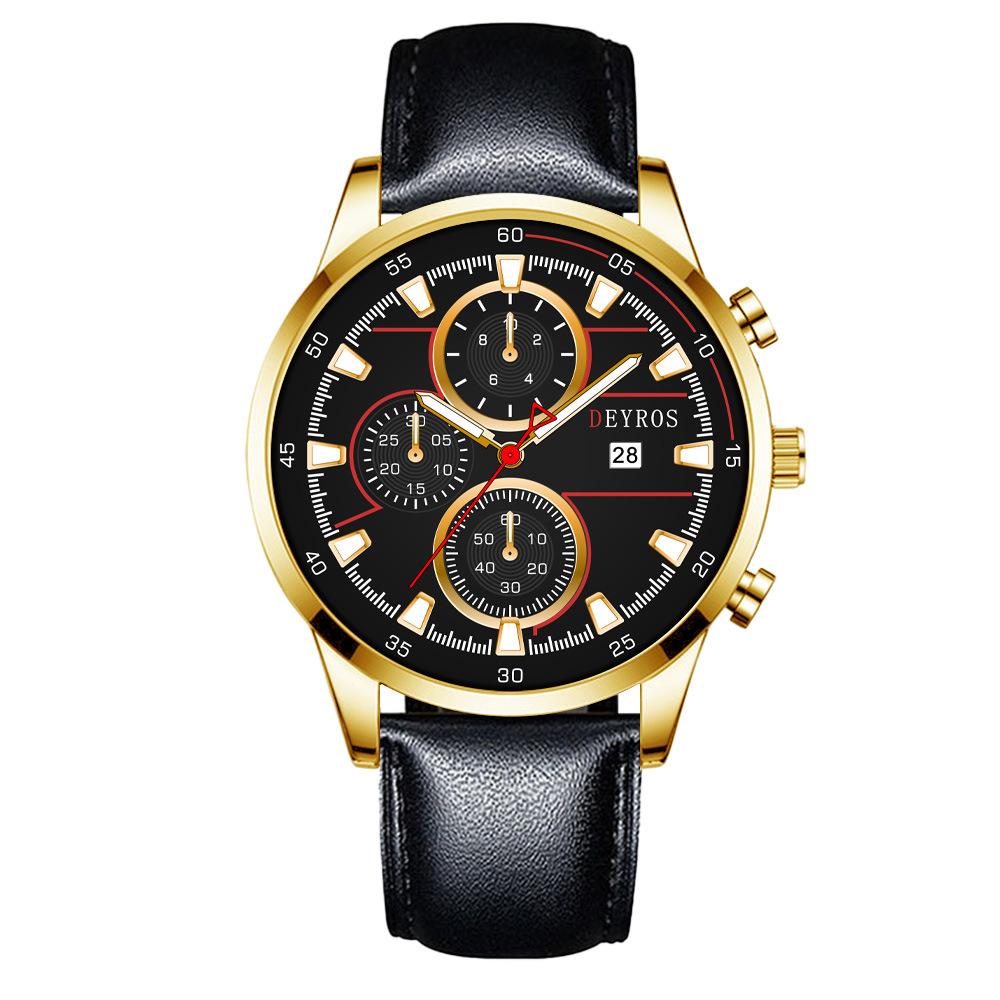 

Classic Sports Men s Watch Fashion Business Men s Watch Military Watch Calendar Watch Leather Quartz Watch золотий