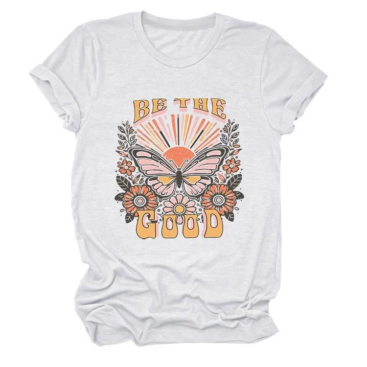 Ladies Short Sleeved Shirt with Butterfly Print Is The Good Loose Oversized Round Neck Home Wear S