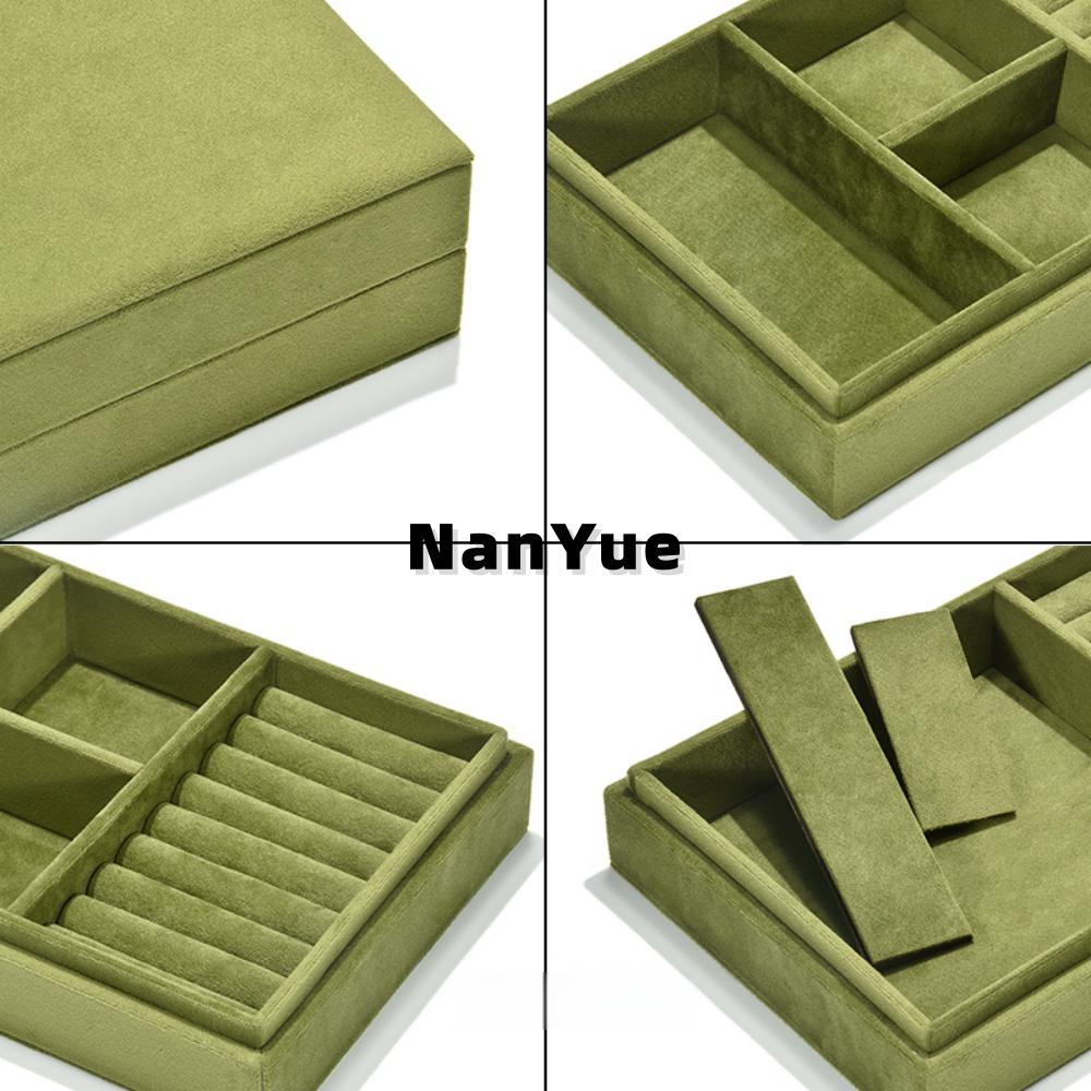 New Rectangle Luxury Velvet Jewelry Box Multi Compartments Rings Earrings Necklace Jewelry Storage Box Display Case Custom Logo