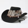 Big eaves western cowboy hat men's autumn and winter suede woolen top hat women's Tibetan feather jazz hat retro style
