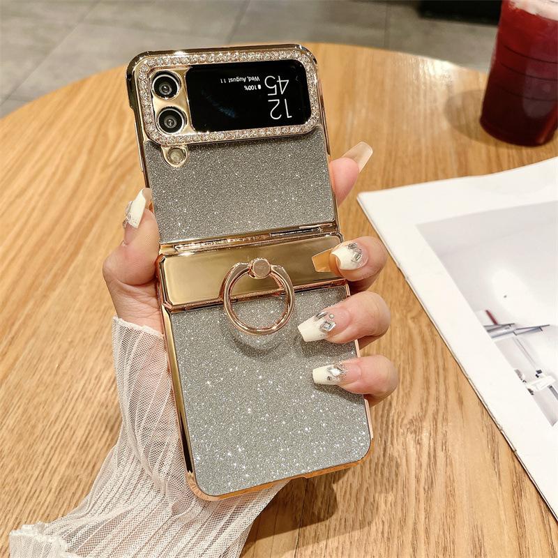 Applicable To Samsung Zflip4 Mobile Phone Case Zflip3 Folding Screen Diamond Glitter All-Inclusive Anti-Drop Protective Leather Case