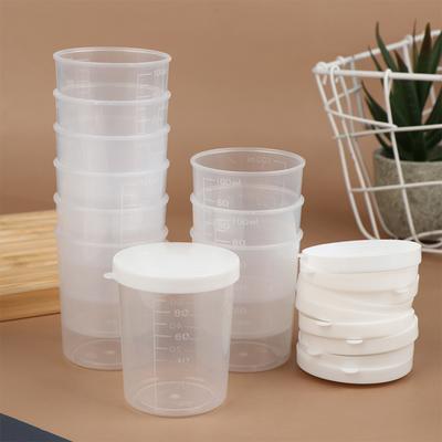 10 stuks/set 20/30/50/100 ml Transparante Vloeibare Pillen Maatbekers Met Deksel Reizen Pillen Organizer Beker Container Voor Vloeibare Medicijnen