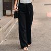 Comfortable Women Casual Pants Loose Elastic Waist Wide Leg Straight Long Trousers Solid Polyester Cotton Autumn