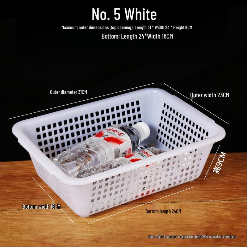 Large White Plastic Rectangular Kitchen Basket for Draining, Washing, and Storage