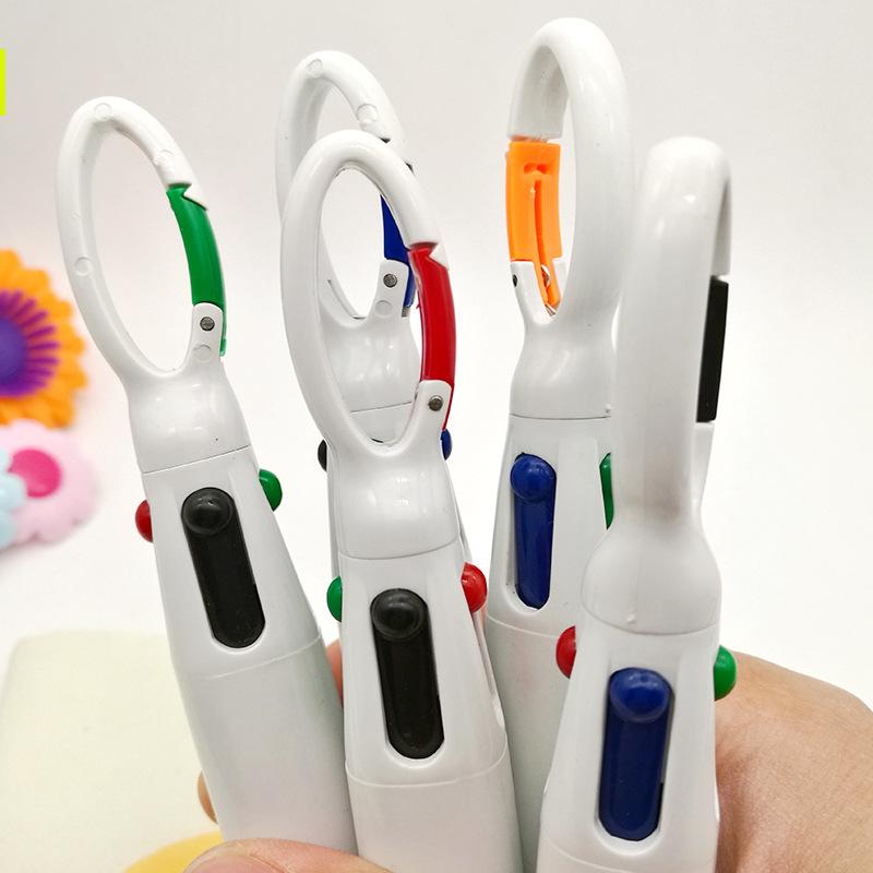 4 Neon Color Shuttle einziehbare mehrfarbige Kugelschreiber mit Schnalle als Schlüsselanhänger für Büro, Schulbedarf, Studenten, Kinder, Geschenk