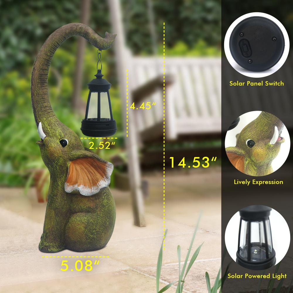 Resin Elephant Statue Garden Decorations Solar Garden Figurine Lamp Retro Landscape Courtyard Lamp Patio Walkway Lamp Lawn Lamp