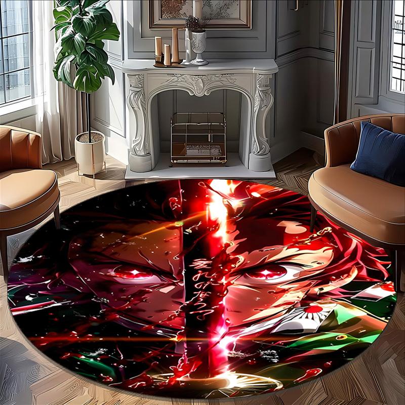 1pc Kamado Tanjiro Carpet, Round Rug, Comfortable, Suitable for Entryways, Living Rooms, Office, And Bedrooms, Christmas Decoration