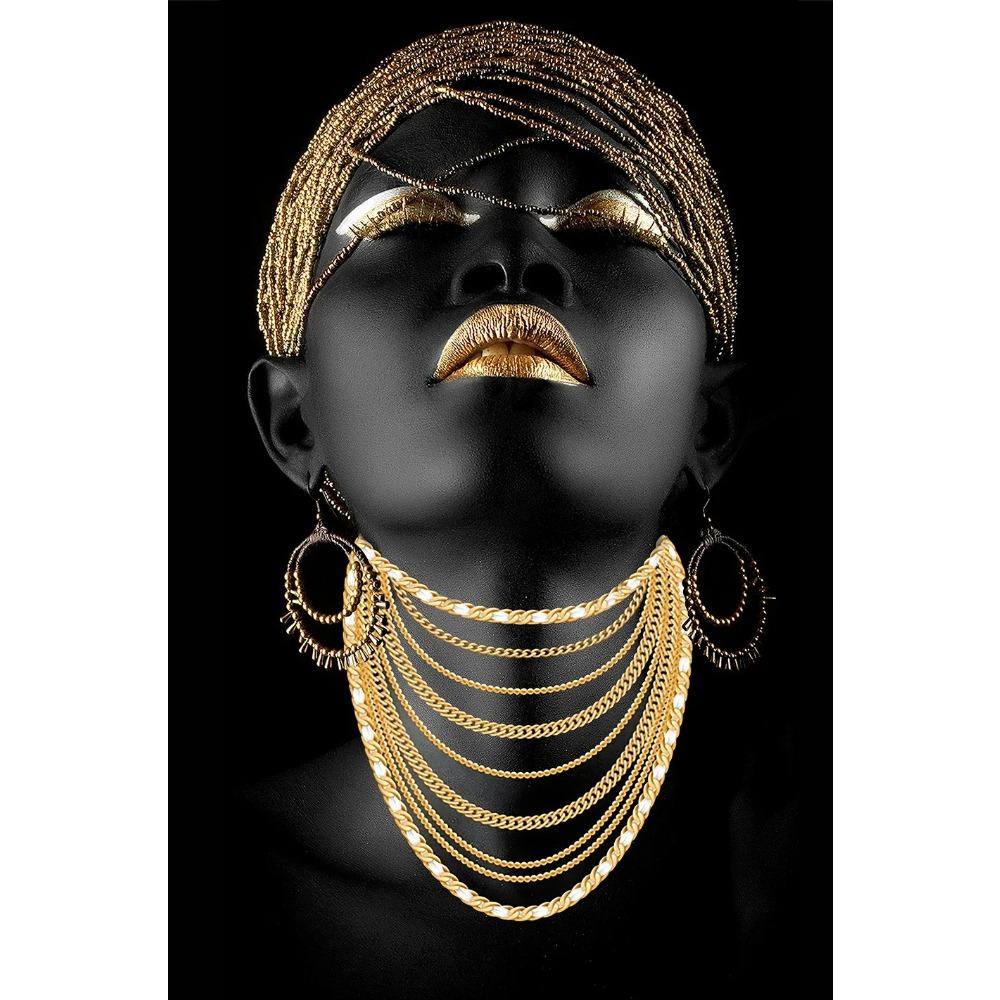 African Women Classic Black Gold Gestures Posters and Prints Female Portraits Canvas Painting Wall Art Pictures for Home Deco