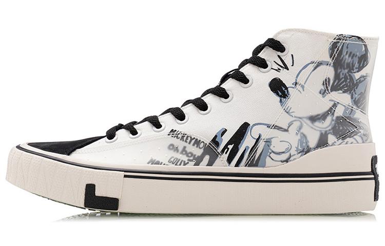 Disney X Li Ning Slip Resistant Abrasion Resistant Balance High Top Canvas Shoes Women's Black Beige White AGCQ324-1