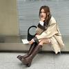 Waterproof table thick bottom but knee mid boots belt buckle soft leather rear zipper boots women's winter