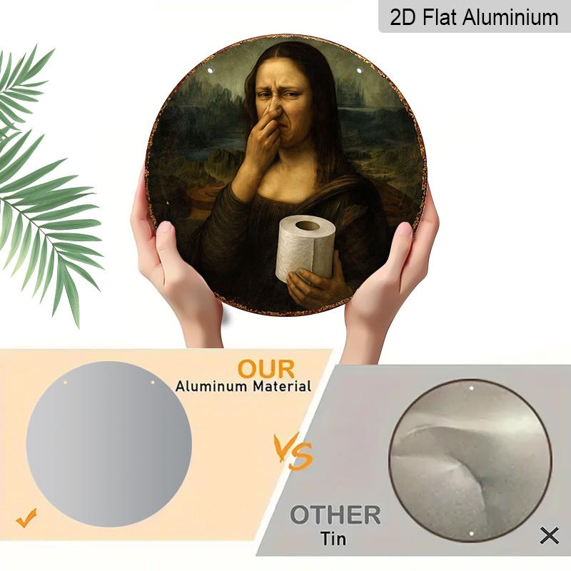 2D Flat, 1pc Funny Mona Lisa Covering Nose Restroom Aluminum Sign - Vintage Bathroom Wall Decor, Waterproof Rust-Proof Wall Plaque, Suitable for