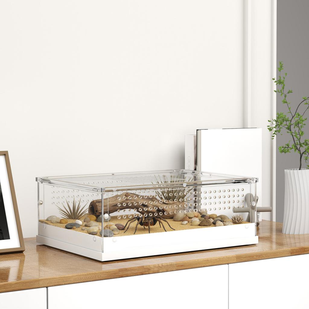 Acrylic Reptile Terrarium with Top Sliding Door, Vents, for Snake, Frog, Spider, Gecko, Tarantula, 40 x 30 x 15 cm