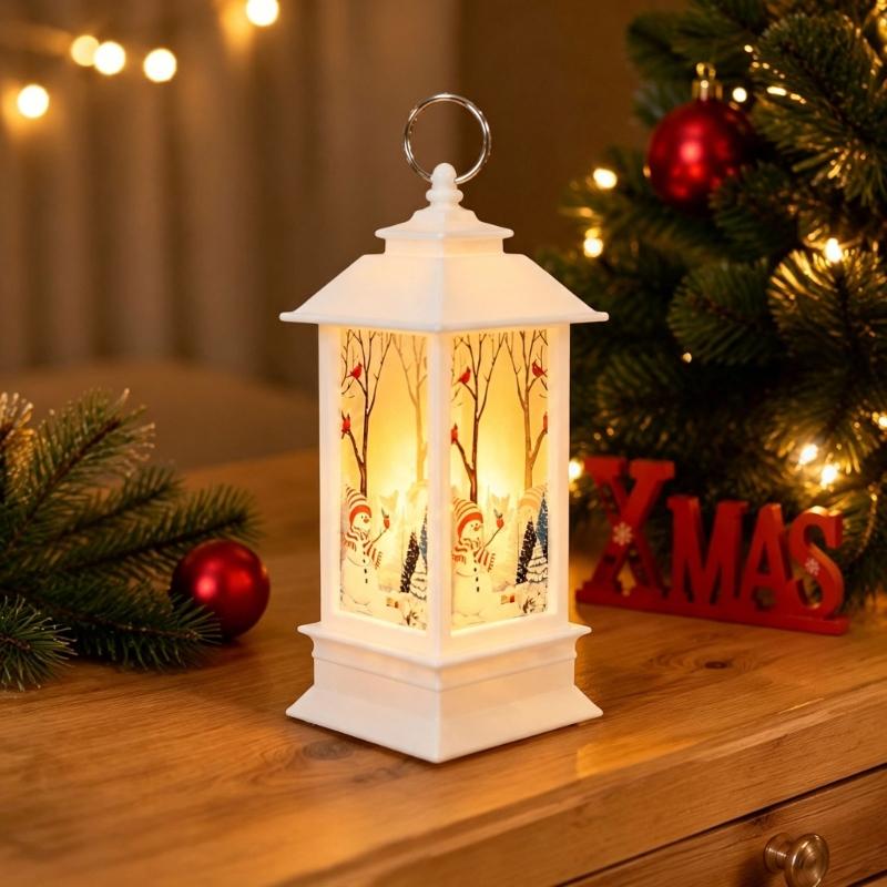 Christmas Party Lantern, Compact ABS Lighted Holiday Ornament for Mantel Tabletop Bookshelf and Shop Window Styling