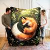 Multiple Sizes Sleeping Fox In Forest Print Blanket Flannel Material Soft Warm for All Seasons Home Outdoor Camping Picnics
