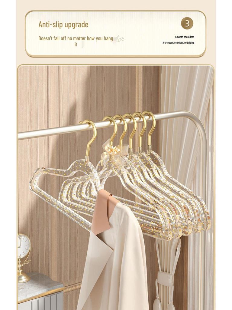 Cute Acrylic Crystal Clothes Hanger for Women's Seamless Clothing - Transparent with Gold Powder