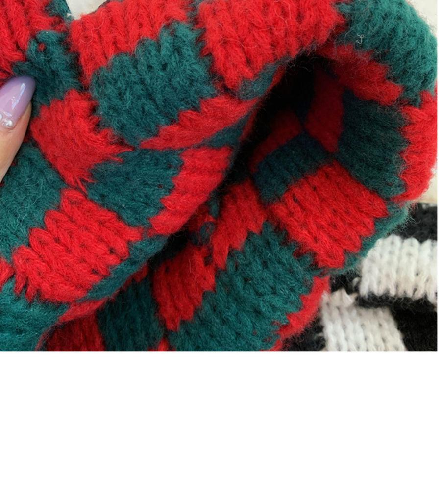 Damrutig stickad ullmössa, Koreansk & Japansk stil, Höst/Vinter, Stor passform, Ansiktsförminskande, Julutgåva