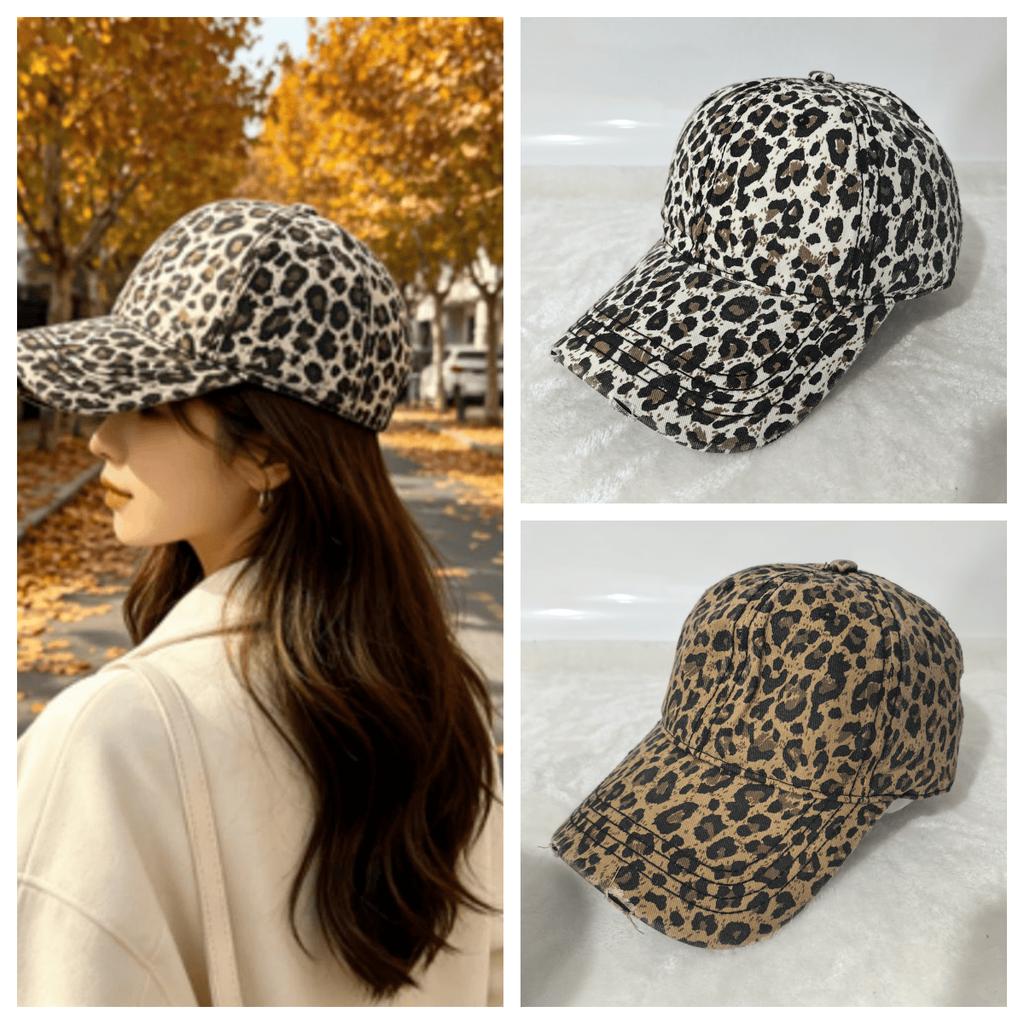 Vintage Washed Leopard Print Baseball Cap For Women Distressed Denim Sun Hat Adjustable Casual Streetwear Cap