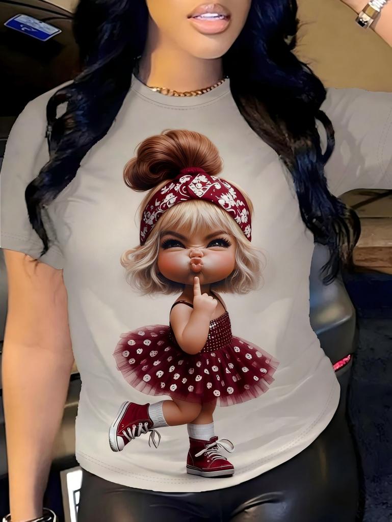 3D Printed Little Girl Graphics T-Shirt for Women Short Sleeves Summer Casual Streetwear O-Neck Tops Oversized Women Clothing