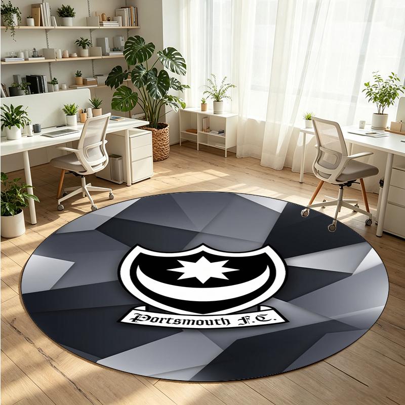 Portsmouth FC Printed Round Crystal Velvet Rug Soft Non Slip Floor Carpet For Bedroom Holiday Gift