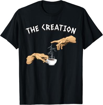 NEUES LIMITIERTES Kunst Parodie Die Erschaffung von Kaffee T-Shirt Herren Damen T-Shirts Top Tops Tee